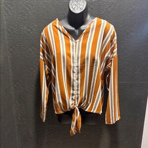 white birch Striped Tie-Front Blouse in Rust and White